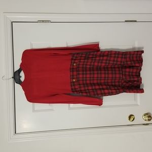 Venus Red/Red Plaid Knit Long-Sleeve Midi Length Dress, size 6